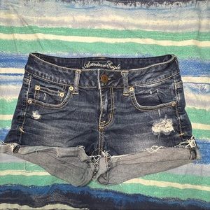 American Eagle Outfitters Distressed Dark Wash Denim Shorts Sz 4